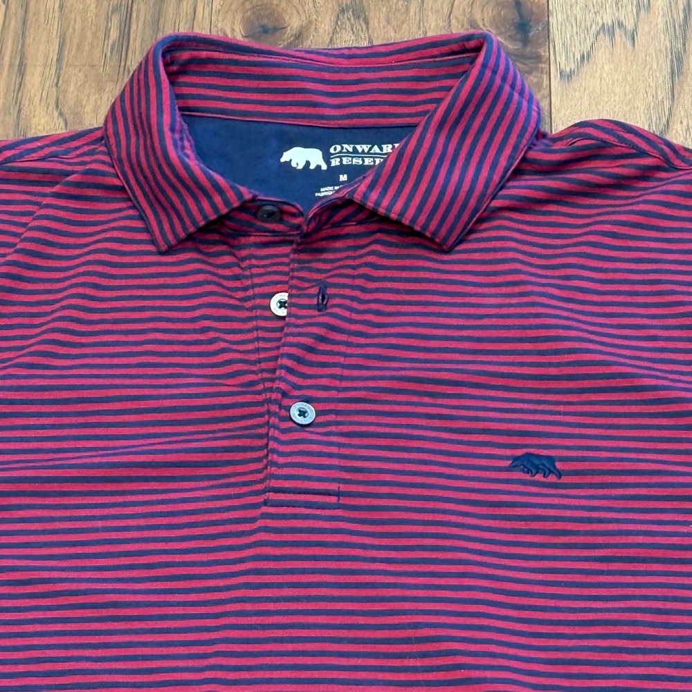 Onward Reserve Mens Striped Performance Polo Shirt Red Navy Blue Medium